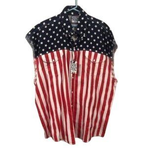 Shore Trendz NWT Men's Cut Off Sleeveless Frayed‎ Biker Button Down Muscle Shirt